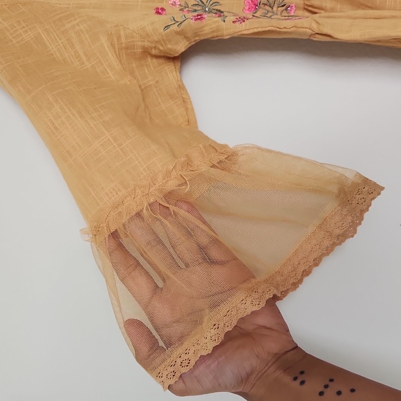 💛 NWT Bombay Paisley mustard yellow embroidered cotton dress - Picture 2 of 9